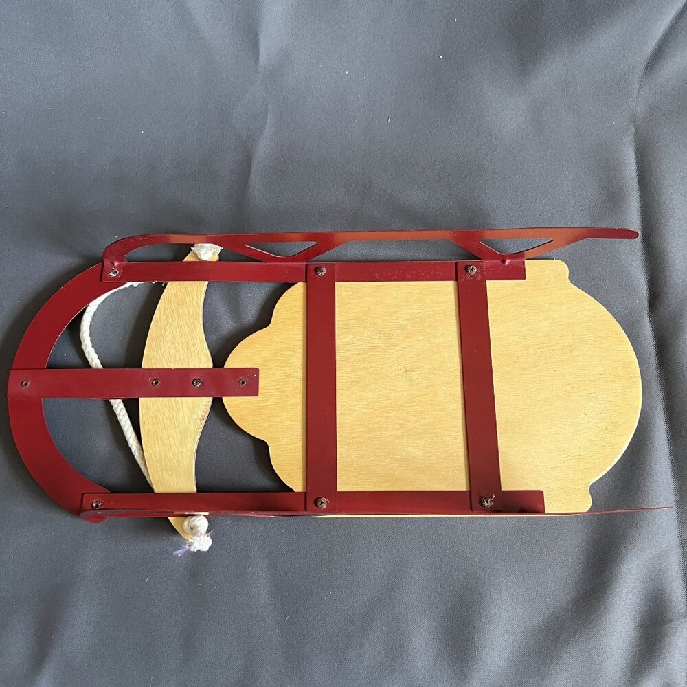 Festive Flyer Mini Decorative Wooden Sled With Green & Red Stripes For Holiday D - Picture 2 of 3